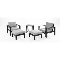 GreenYard 11tlg. Gartenlounge mit Tisch 2 Sessel & 2 Hocker aus Aluminium RIAD S - Anthrazit