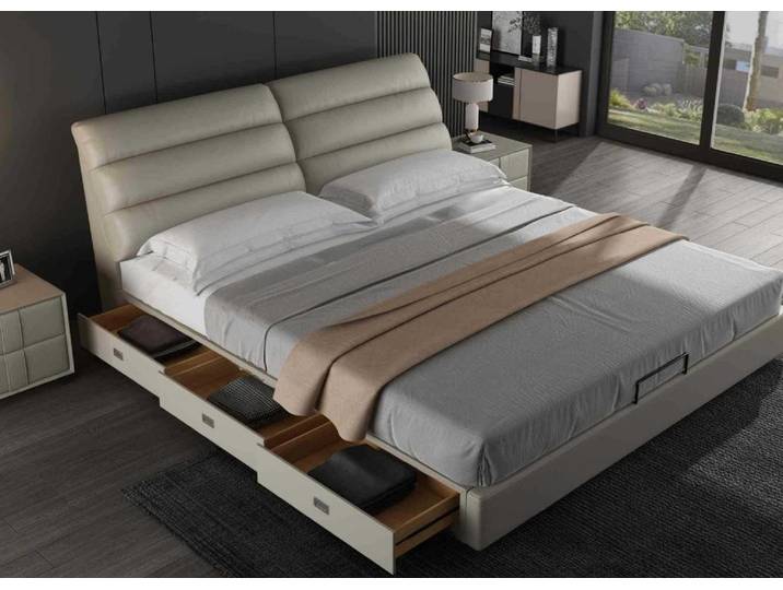 JVmoebel Polsterbett Doppelbett im Hotel-Style mit weißer Kunstlederpolsterung, Made in Europa