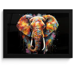 POSTER MIT RAHMEN Elefant - Graffiti - Schwarz - Tiere - Farben 30x20 cm
