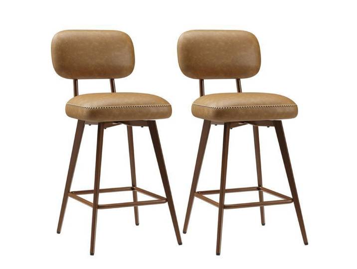 COLAMY Tabouret de bar - Chaise de bar fixe style rétro vintage pour cuisine ou comptoir-marron