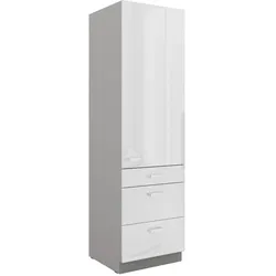 Küchen Hochschrank 60 Bianca Weiß Hochglanz + Grau Küchenzeile Küchenblock