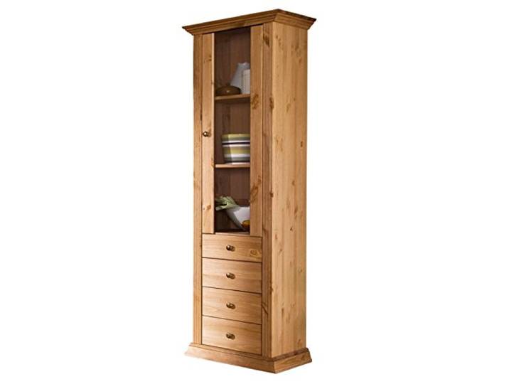 clever-moebel Glasvitrine aus Kiefernholz, Gelaugt/Geölt, 49x39x180 cm Wohnzimmer-Schrank