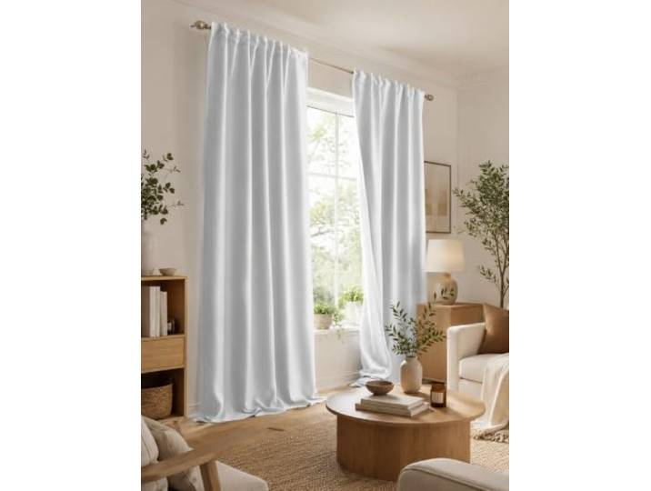 HOMEbasics Akustikvorhang Uni ACUSTICO Lärm-, Hitze-, Kälte- und Zugluft-Schutz + abdunkelnd wollweiß/hellgrau 245 x 135 cm