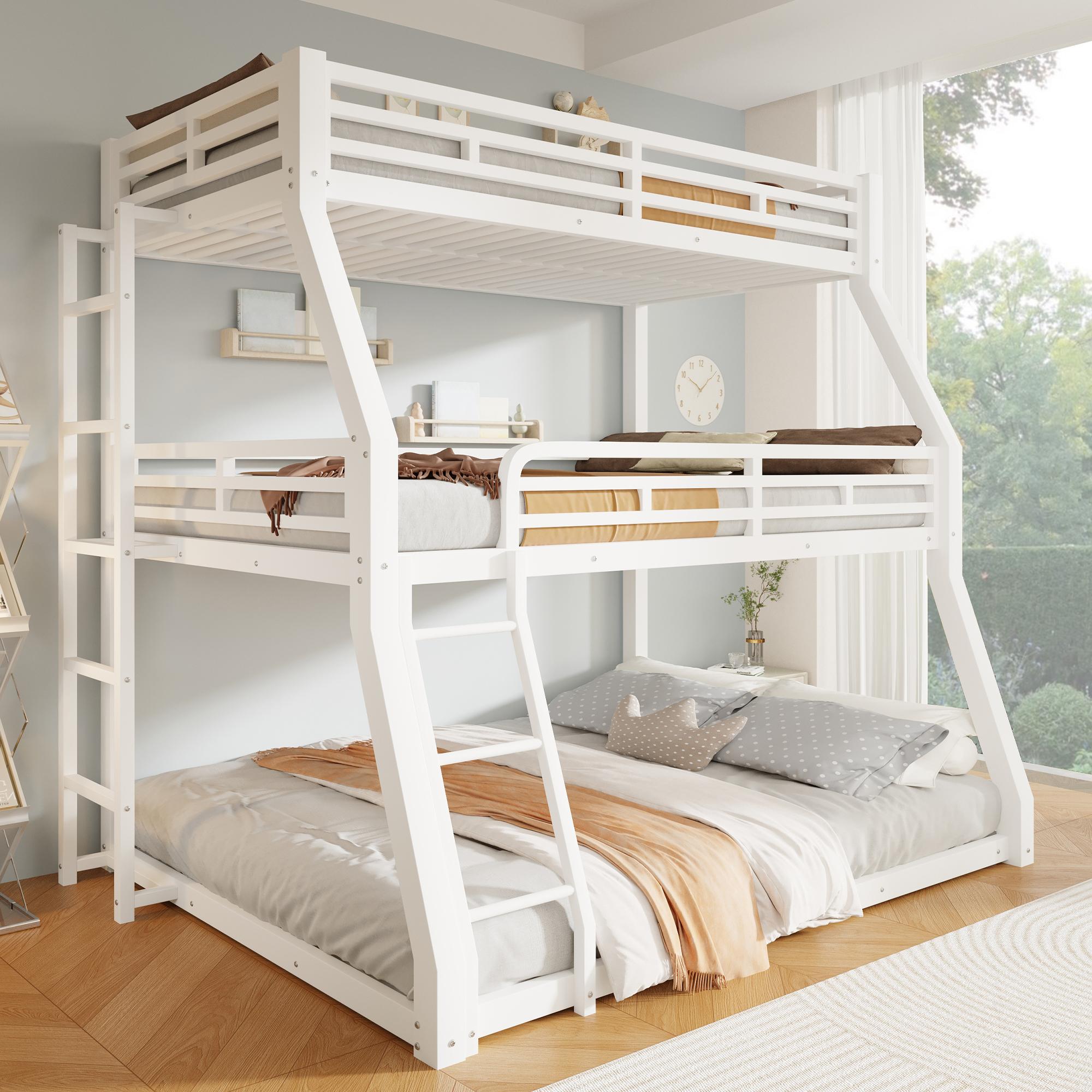 STILVORA Dreier-Etagenbett 90/120/140x200 Ohne Matratze Jugendbett Metallbett für drei Kindern,Kinderbett Bettgestell mit Rausfallschutz,Weiß
