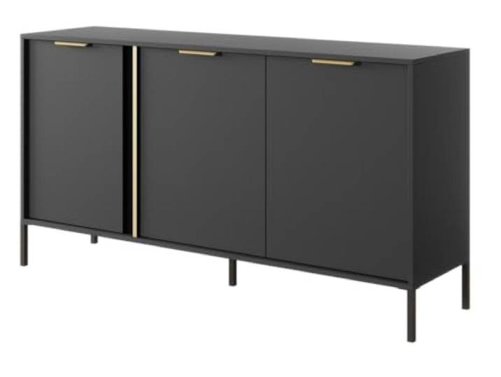 Emporius Anthrazit Dreitürige Kommode 150 cm Daros - Sideboard mit Beinen - Wohnzimmer, Gold Griffen