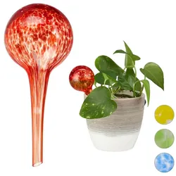 Relaxdays 10 x Bewässerungskugel Glas rot Rot,Transparent