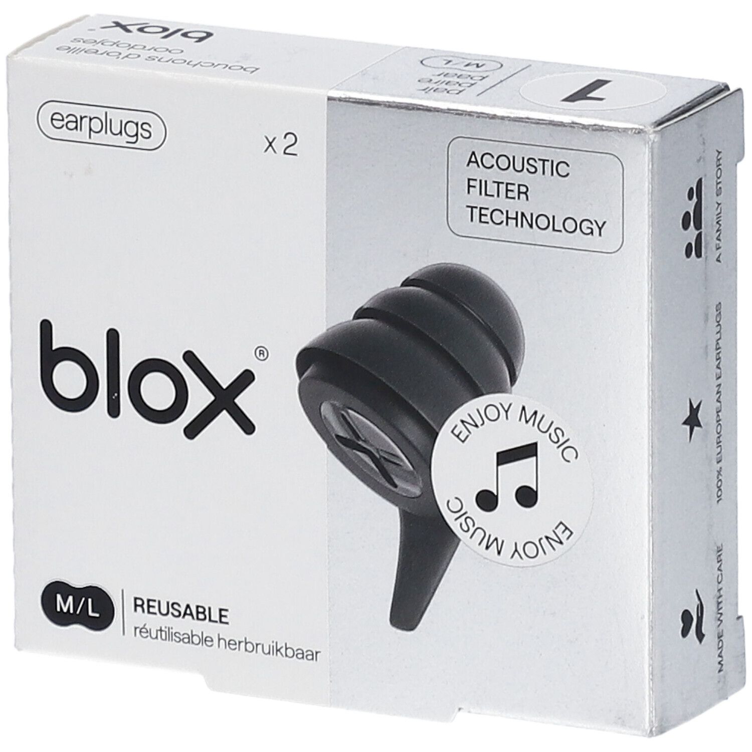 blox Music Herbruikbare Oordopjes Medium - Large Zwart 1 St Ohrstöpsel