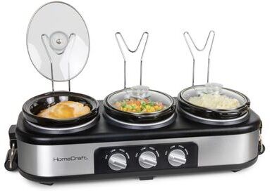HomeCraft 3-Station 1.5-Quart Oval Slow Cooker Buffet, Stainless Steel