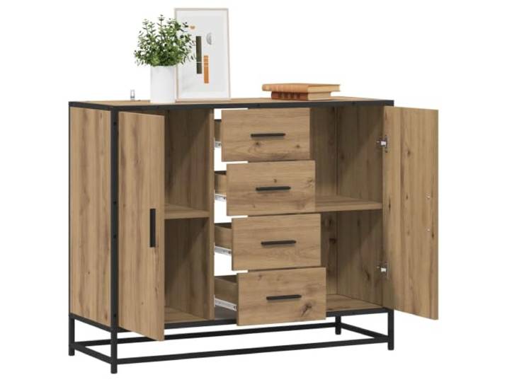 KGHFDVB Sideboard Artisan-Eiche 92 x 35 x 76 cm Holzwerkstoff 90-Grad-Pendeltüren, umkehrbar, Schubladen, Regalbretter, quadratische Beine, feucht abwischbar