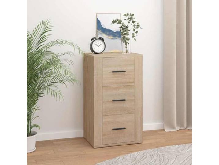 RJPLMFV Anrichte Eiche Sonoma, 40 x 33 x 70 cm, Holz 3 Schubladen, tägliche Aufbewahrung, Wandbefestigung inklusive, Montageanleitung (evtl. nicht in deutscher Sprache)