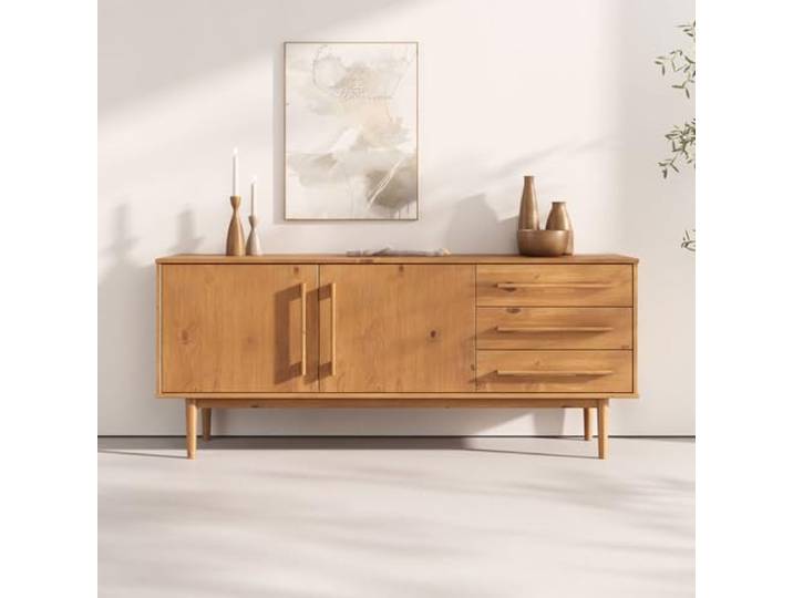 IDIMEX Sideboard TECCA mit 2 Türen und 3 Schubladen, Eiche Farben – Kommode aus Massivholz, Verstellbarer Einlegeboden, Wohnzimmermöbel im Mid-Century Style