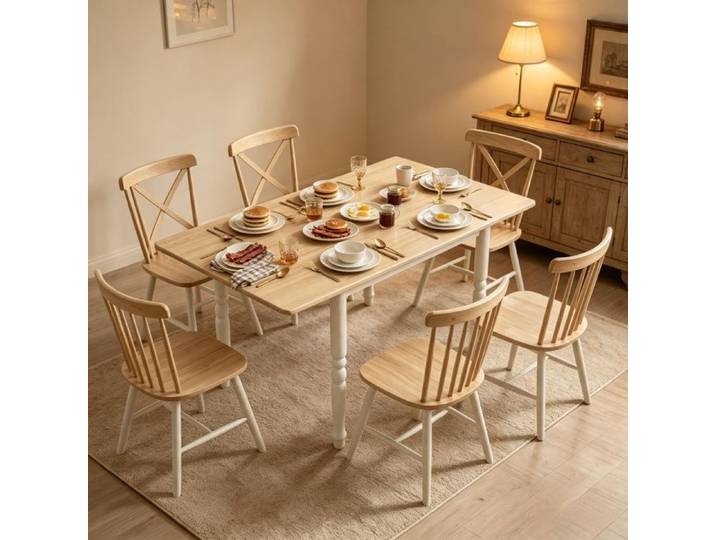 Table à manger pliante et extensible - ZEVKOR - Pliante extensible - 2–6 personnes - Plateau MDF laqué - Pieds métal
