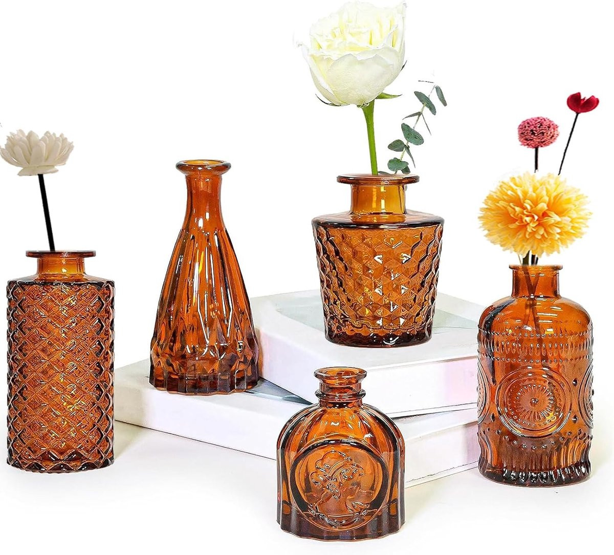 Set van 5 kleine glazen vaasjes voor decoratie en bloemen