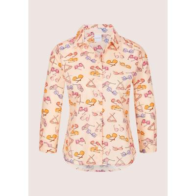 Hemdbluse MADELEINE "Hemdbluse Druckbluse mit Brillen-Muster", Damen, Gr. 36, orange (pfirsich, multicolor), Obermaterial: 100% Baumwolle CO., Modern, tailliert, Blusen Hemdbluse, Bluse mit Unikatdruck