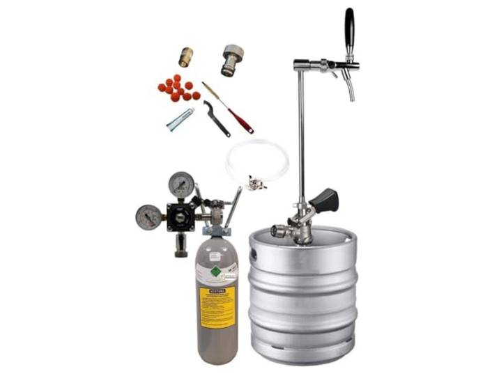 GASTROBEDARF WESTERBARKEY Zapfgarnitur mit Edelstahl Keg-Schanksäule inkl. 500g Co2 Flasche, Schläuche, Druckminderer und Köpikeg/Typ D (23475-003)