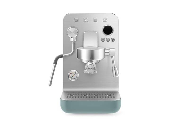 Smeg, Manuelle Espresso-Kaffeemaschine MiniPro EMC02EGMEU, Dreifach-Thermoblock, professioneller Dampfstab und Filterhalter, 1,7-Liter-Tank, abnehmbare Abtropfschale, 1700W, Smaragdgrün Matt