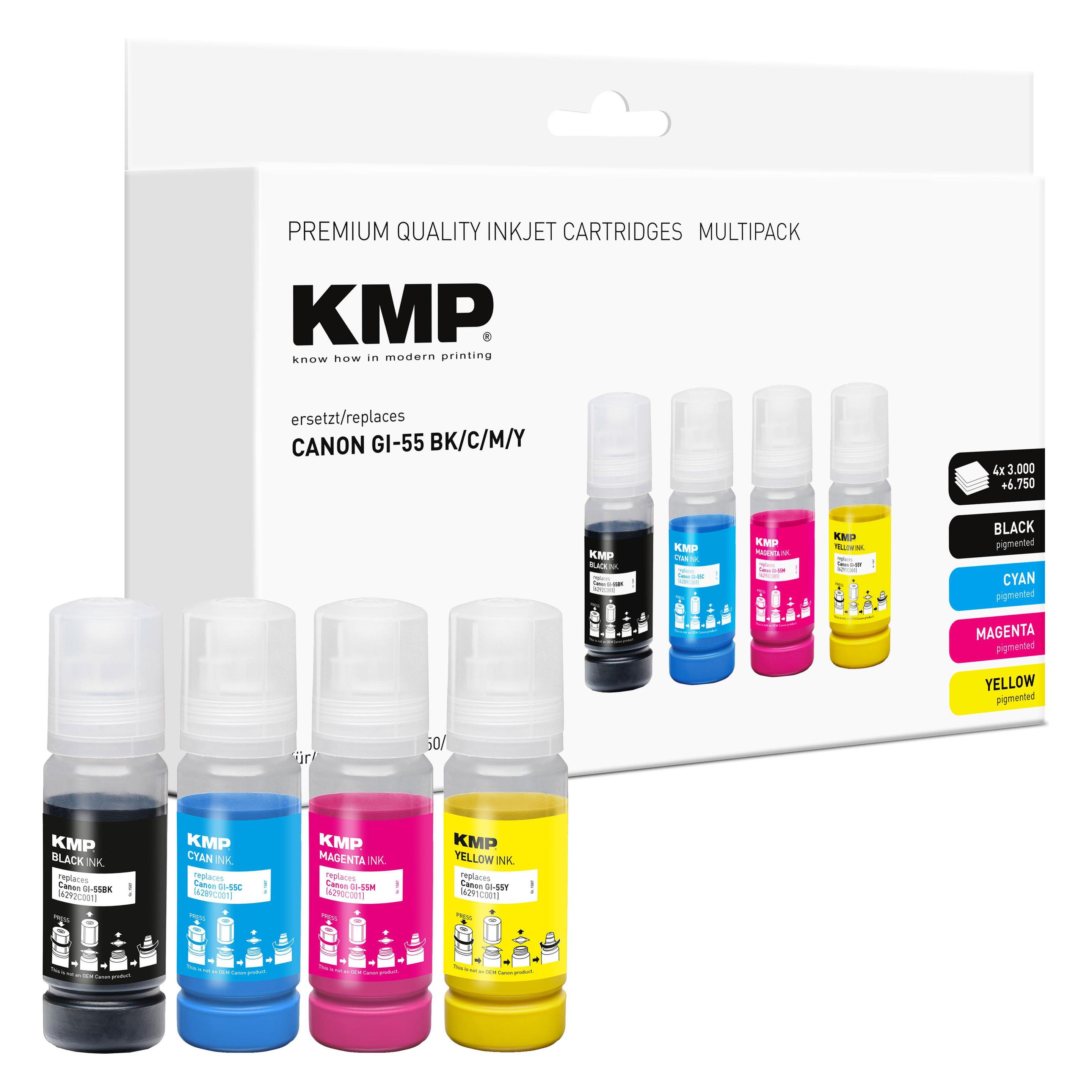 KMP Patrone Canon GI55 MultiPack bk,c,m,y kompatibel (BK, C, M, Y) (1587,0005)