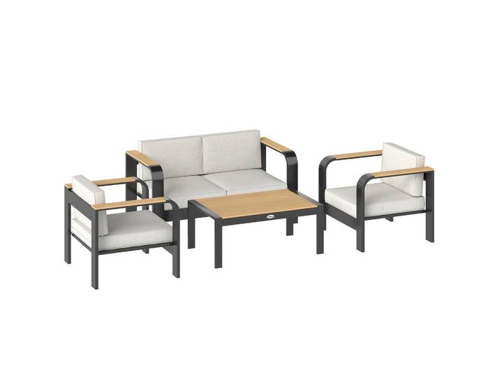 Outsunny Gartenmöbel-Set 4er Set Aluminium WPC Beige, Metall, 4-teilig, Füllung: Schaumstoff,Schaumstoff,Schaumstoff, einzeln stellbar,rechteckig, Gartenmöbel, Gartengarnituren, Gartenmöbel-Sets