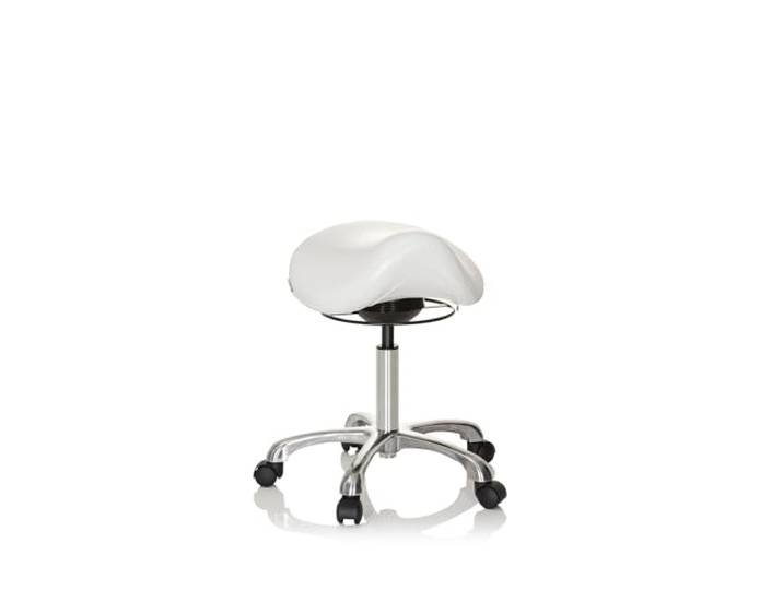 hjh OFFICE 702311 Tabouret de Travail Ortho Sit Similicuir Blanc Tabouret Selle Ergonomique avec roulettes\, Réglable en Hauteur