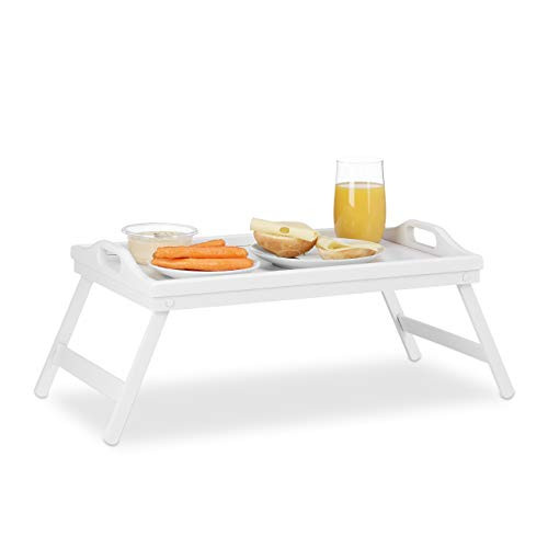Relaxdays Klapbare bedtafel wit van bamboe en hout