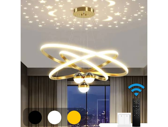 Nordique ciel étoilé Projection LED lustre noir/or plafond suspension pour salon chambre cuisine lampe éclairage intérieur nouveau