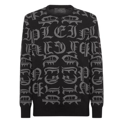 Rundhalspullover PHILIPP PLEIN "Gothic Plein", Herren, Gr. XXL, 02, schwarz, Obermaterial: 80% Baumwolle, 20% Wolle, Pullover Rundhalspullover
