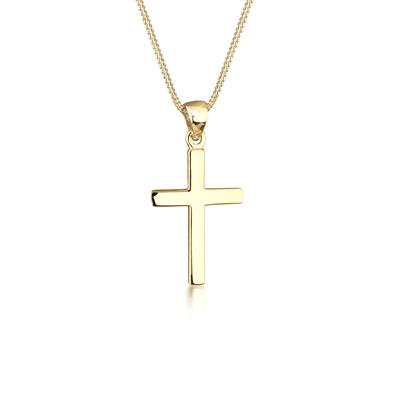Kette mit Anhänger ELLI "Halskette Kreuz Symbol Religion 925 Silber" Gr. 55, gold, Halsketten, Damen, 55, ohne Stein, Silber 925 (Sterlingsilber)