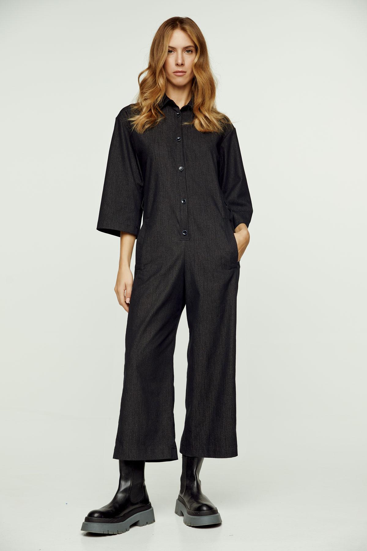 Dunkelgrauer Denim-Jumpsuit