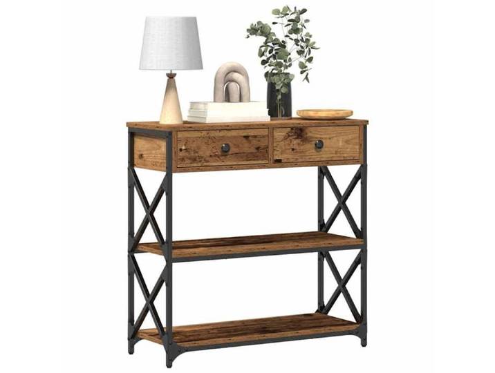 Grand Table d'Appoint Marron - Table console - Console D'ENTREE avec tiroir - Bois Ancien - 75x28x75cm 332 976150611