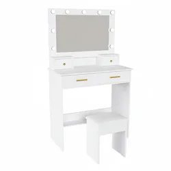 SCHMINKTISCH-SET 80 cm in Weiß mit LED-Spiegel