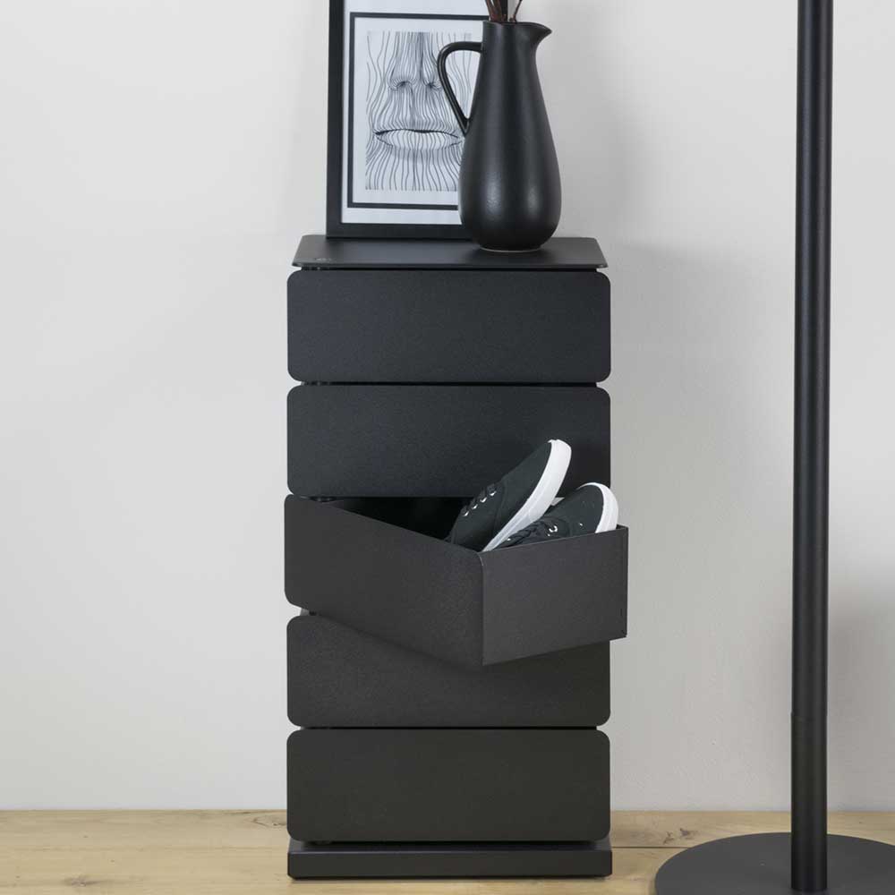Pharao24.de Design Schuhkommode in Schwarz schwenkbaren Schubladen