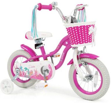 Costway 12-Inch Kids Bike Adjustable with Basket and Streamers Rose Red - Princess of the Sea Theme