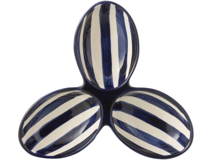 J-Line serveerschaal Granada Stripes Clover - keramiek - wit/blauw