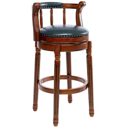 OKWISH Barhocker Echtleder Blau 96x55x55 cm mit Rückenlehne, 360 Grad drehbar, Massivholzgestell in Elfenbein, komfortable Polsterung