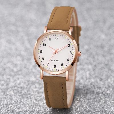 Fashion Sheath Elegant Arabic Dial Women Quartz Watch Casual Ladies Leather Band Wristwatch brown