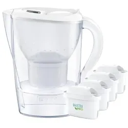Brita Marella XL filter jug + 4 cartridges PRO Pure Performance cartridges, Wasserfilterkanne, Transparent, Weiss