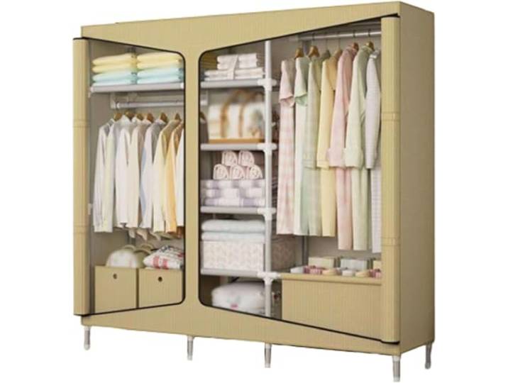LoiYtrd Tragbarer Stoffschrank aus Stahl, stapelbar, Schlafzimmer(A,160cm)