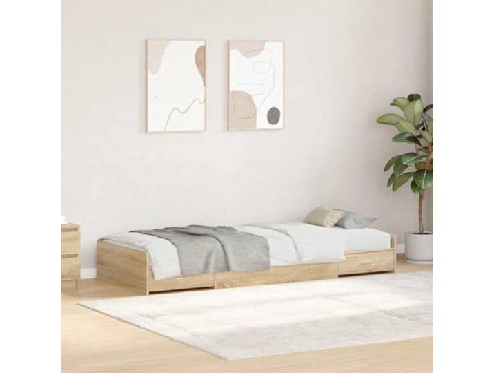 YUTAASU Bettrahmen mit Kopfteil Sonoma-Eiche 75 x 190 cm Holzwerkstoff Massives Kiefernholz, Schubladen und Klapptüren, Modernes Design, Pflegeleicht