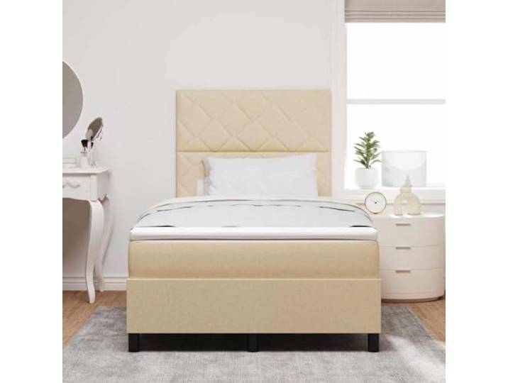 KTHLBRH Boxspringbett Creme 120 x 190 cm Stoff Matratze mittelhart, aus technischem Holz und massiver Kiefer, minimalistisches Design