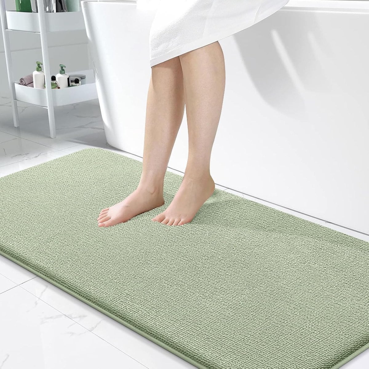 Homaxy Traagschuim Badkamertapijt - Zachte Antislip Badmat - Wasbaar en Absorberend - Saliegroen - 60 x 120 cm