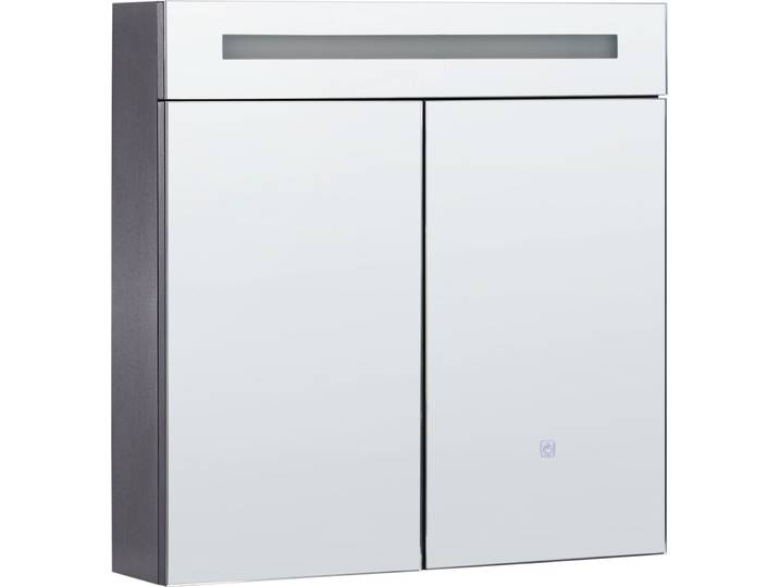 BELIANI Bad Spiegelschrank Schwarz Sperrholzplatte 2 türig 60 x 60 cm mit LED-Beleuchtung Fächern Wandeinbau Modern Trendy Badezimmer Möbel