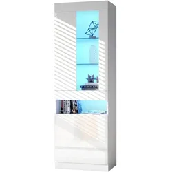 Vitrine 180x40x50 cm Weiß mit LED-Display, Glasböden, USB gesteuert, Modernes Sideboard Aufbewahrungsschrank für Wohnzimmer Schlafzimmer Büro