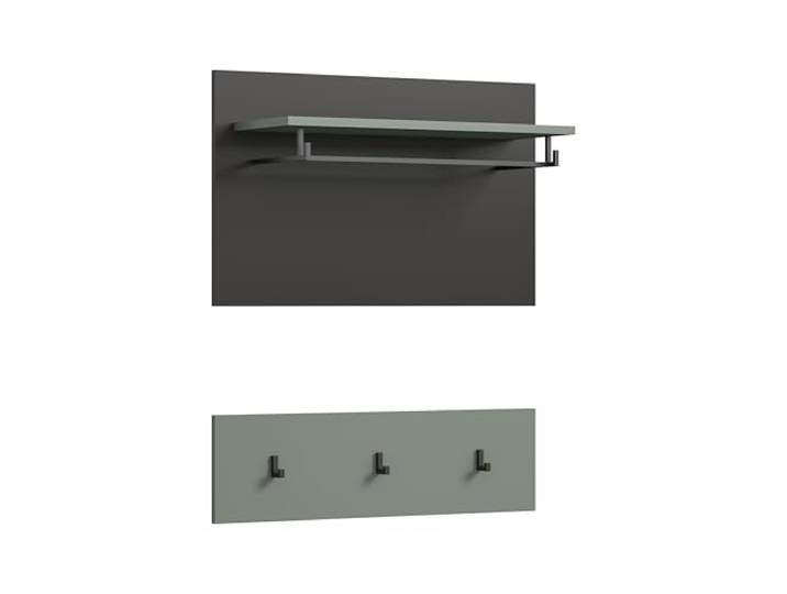 xonox.home - Panneau Canu 73 x 80 x 27 cm en gris basalte et vert fumé Nb. - Panneau mural\, porte-manteau mural\, porte-manteau\, panneau de couloir - Pratique et élégant