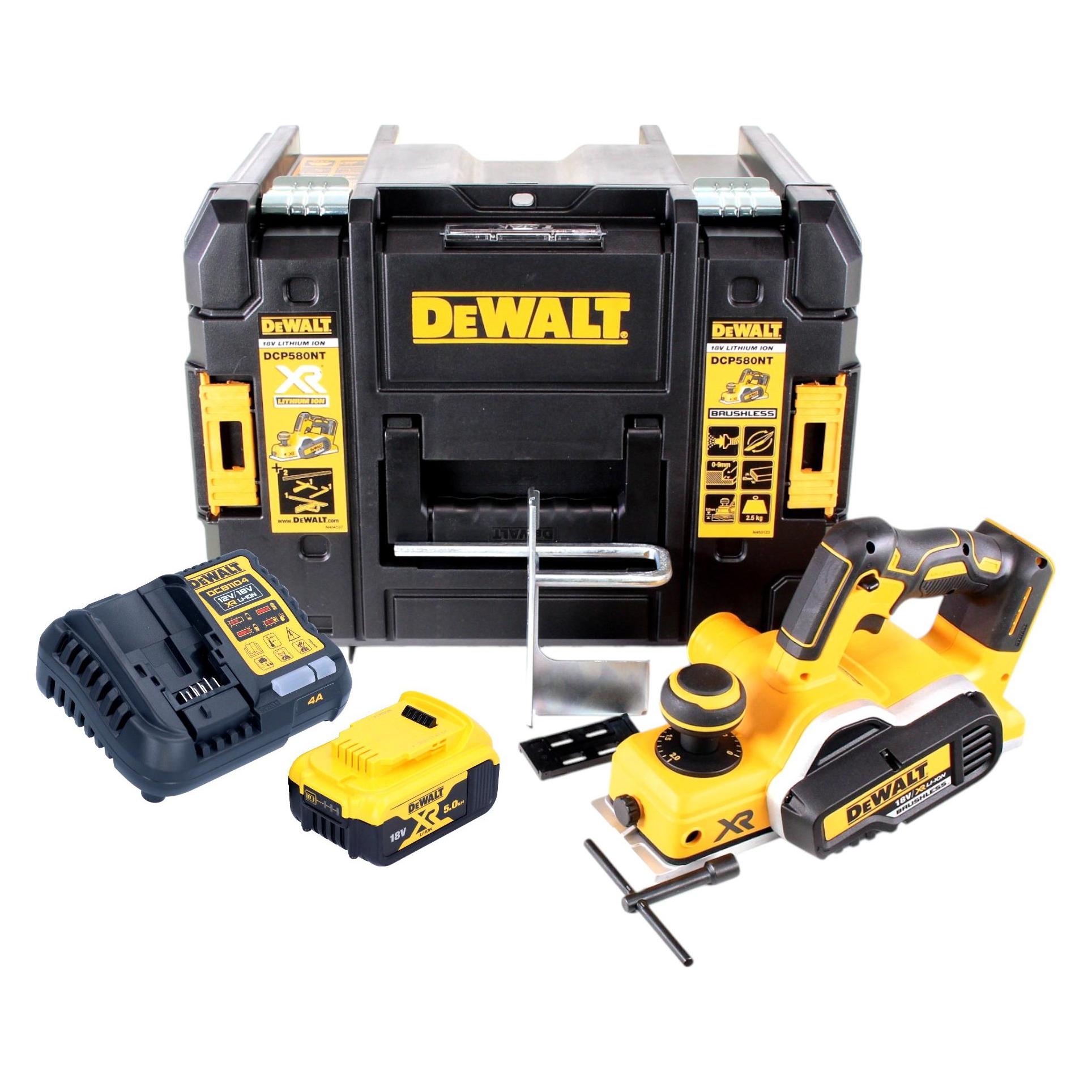 DeWalt DCP 580 P1 Akku Hobel 18V 82mm + 1x Akku 5,0Ah + Ladegerät + TSTAK (37943012)