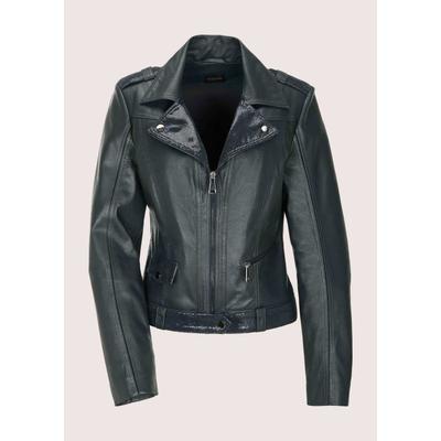 Lederjacke MADELEINE "Lederjacke Kurzjacke mit glänzender Oberfläche", Damen, Gr. 38, blau (nebelblau), Obermaterial: 100% Lammnappaleder LANA., Modern, gerade, Jacken, Verkürzte Form