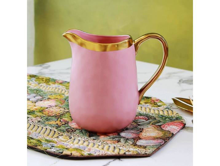Porcelaine émaillée de style européen avec placage or, grand pot à lait de 1000 ml, grand récipient à lait, vase à fleurs