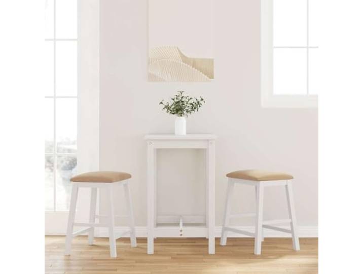 TEKGHUT Barstühle mit Kissen 2er Set Weiß Gummibaumholz Mit Rückenlehne, Gepolstert, Stabil, Vielseitig für Küche Esszimmer