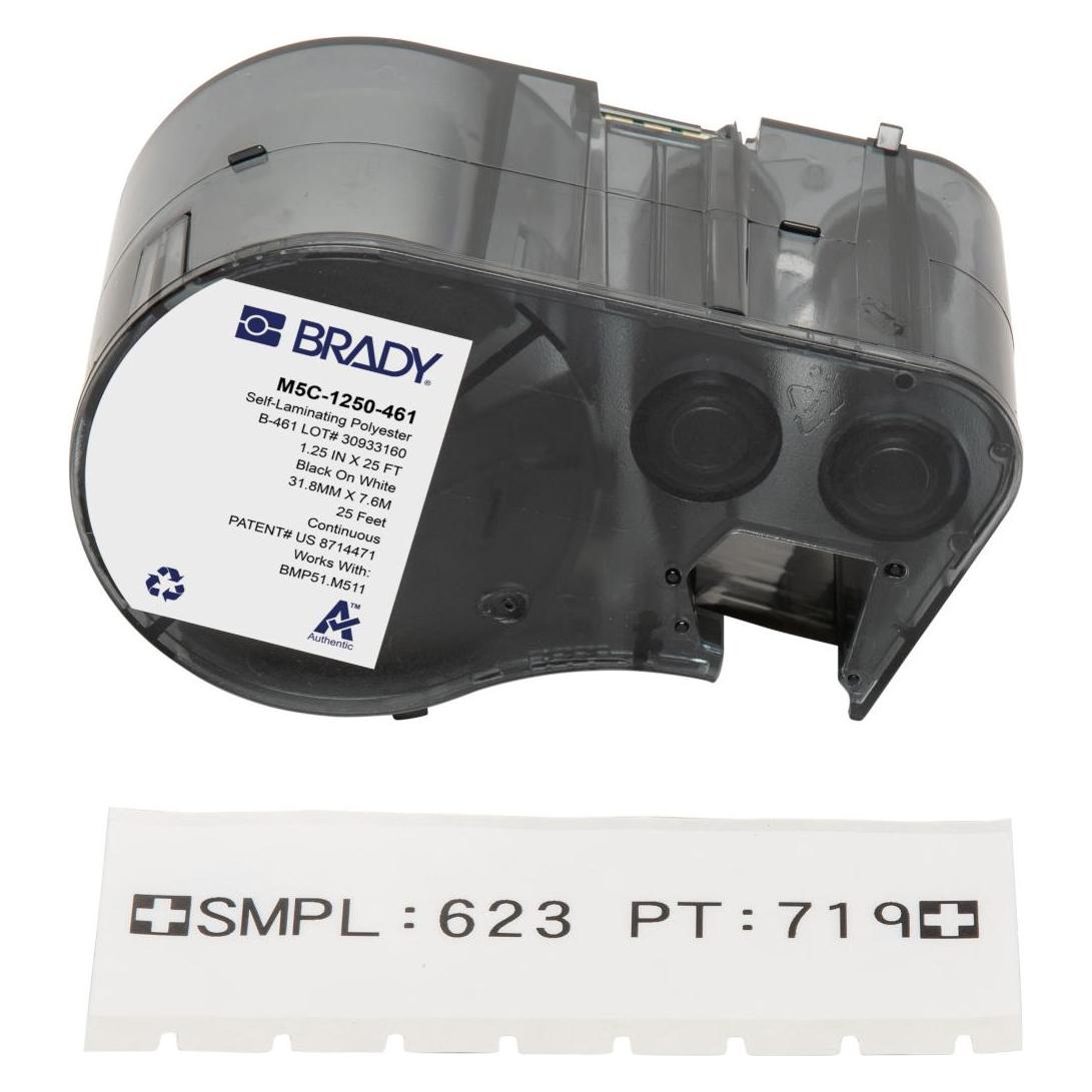 Brady M5C-1250-461, Polyester, Schwarz auf weiss, 31.75 mm x 7.62 m, permanent, Endlos (31.75 mm) (M5C-1250-461)
