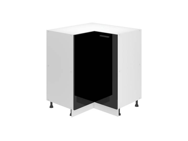 Belini Unterschrank Küche, Küchenunterschrank 90 cm Breite. SNP Küchenunterschrank ohne Arbeitsplatte. Eckschrank Küche mit 1 Tür, Schwarz Hochglanz