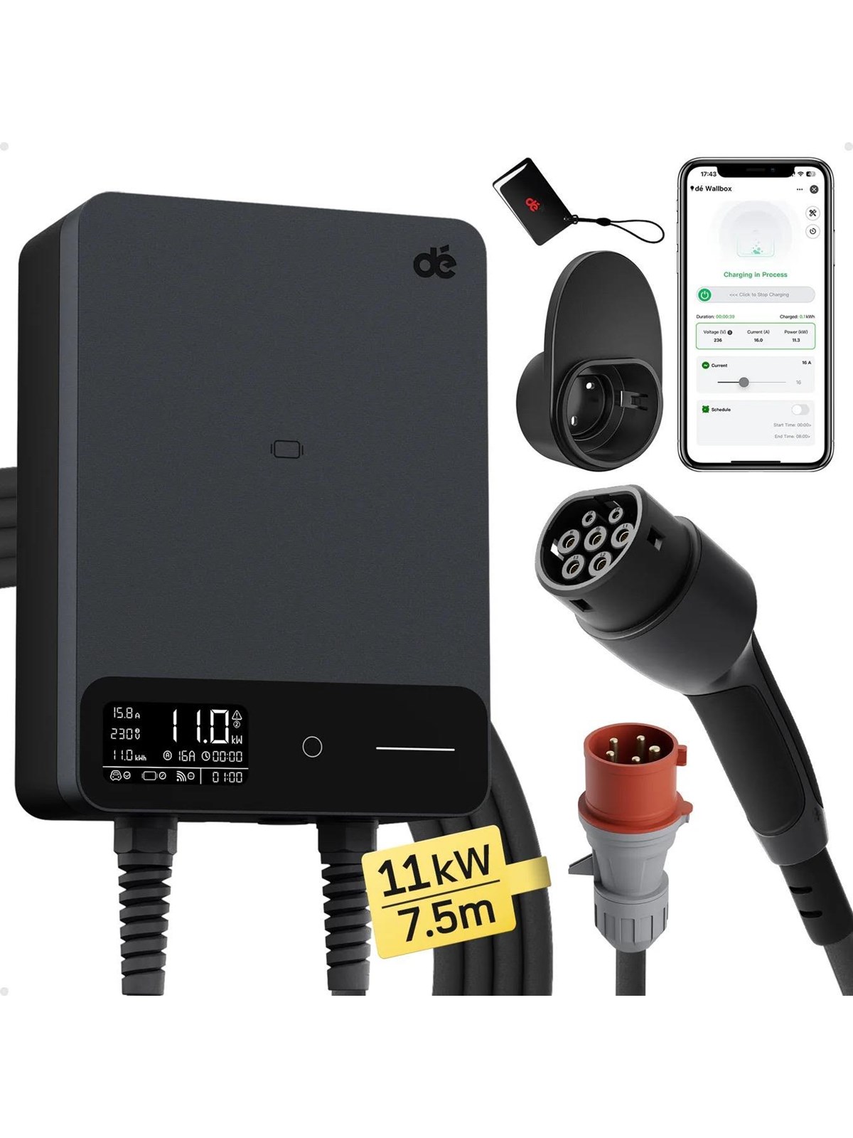 dé 11kW Wallbox with 7.5m cable (APP VERSION)